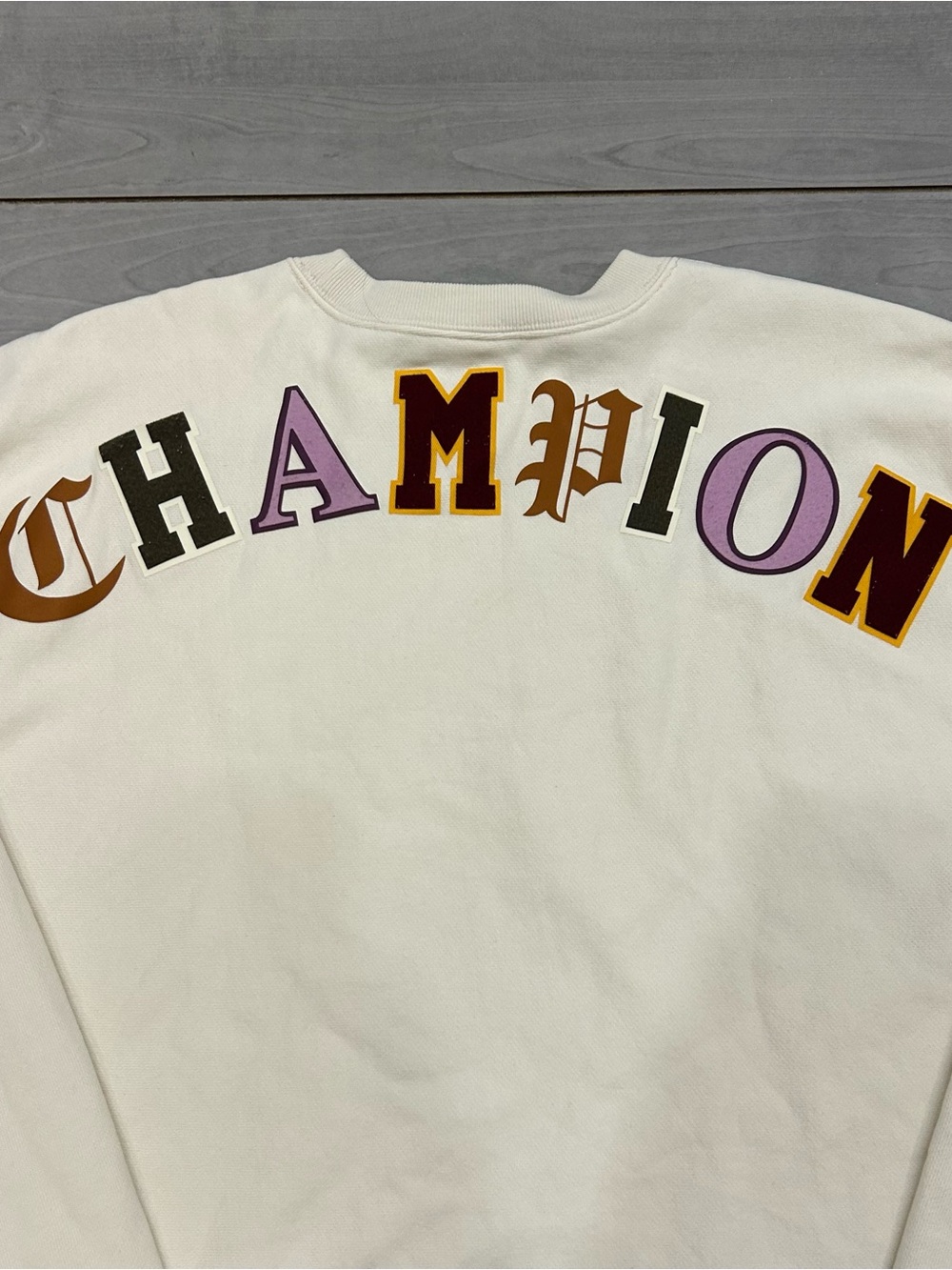 Champion Reverse Weave Oversized Cropped Crewneck Sweatshirt 2XL Cream - Picture 9 of 9